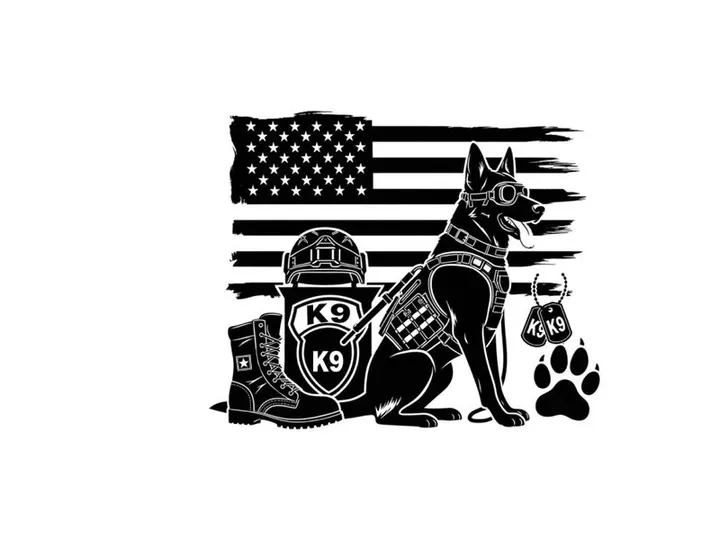 American k9 police dog silhouette with patriotic background