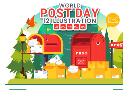 12 World Post Day Illustration