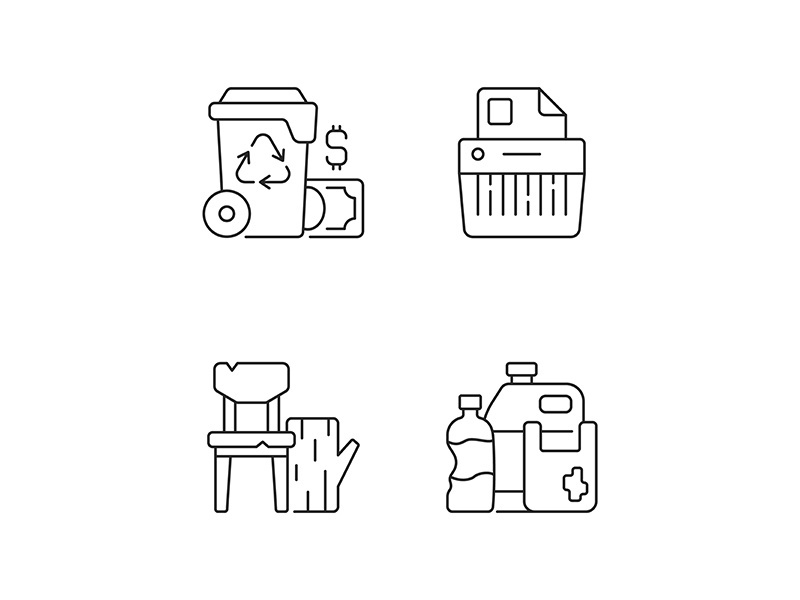 Managing waste linear icons set