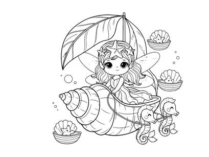 Fairy with umbrella and mushrooms vector illustration