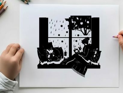 Cozy woman reading on a rainy day by the window