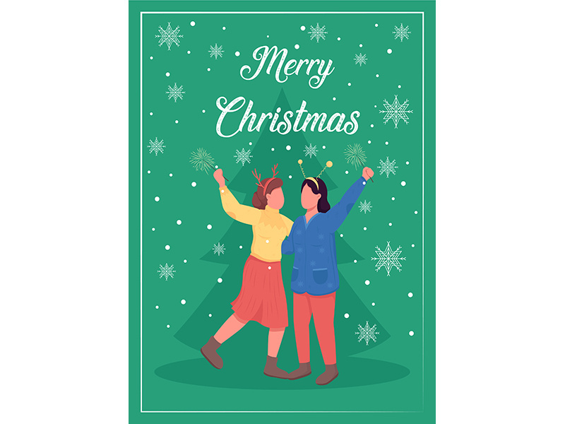 Christmas time greeting card flat vector template