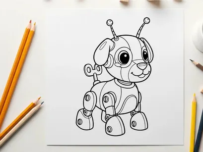 Cute robot dog sitting vector illustration flat design