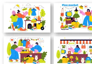10 Flea Market Vector Illustration