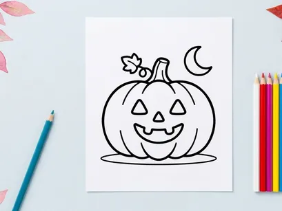 Hand-drawn Halloween jack-o-lantern smiling with stars. Cute cartoon pumpkin face illustration for festive autumn decor.