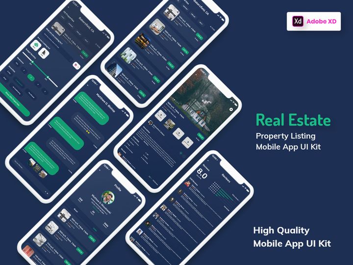 Real Estate & Property Mobile App Dark Version (XD)