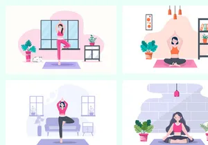18 Yoga or Meditation Flat Design Illustration