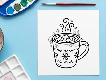 Handgezeichnete Illustration einer Tasse mit heißer Schokolade und Marshmallows