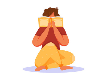 Young woman reading book flat vector illustration preview picture