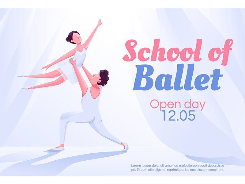 School of ballet banner flat vector template