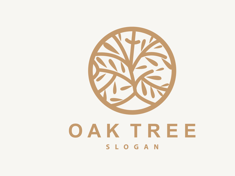 Oak Tree Logo Minimalist Design, Vector Tree Nature Plant