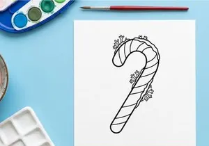Hand-drawn candy cane with snowflakes for festive holiday Christmas decoration design