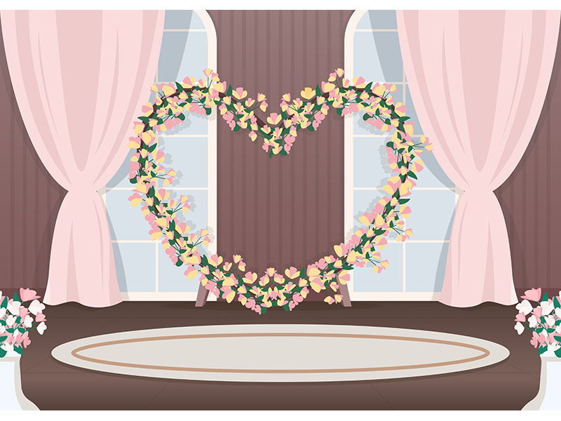 Wedding hall photozone flat color vector illustration