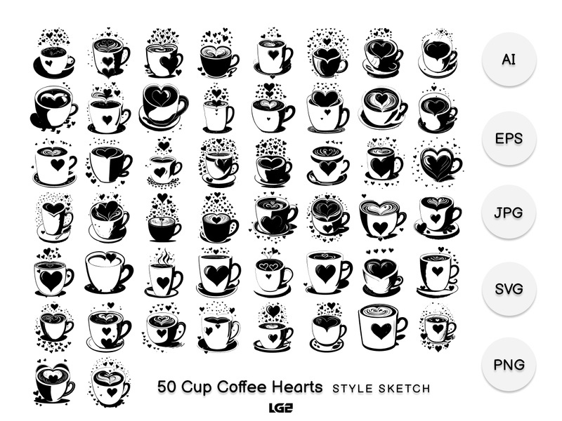 Cup Coffee Hearts Element Draw Black