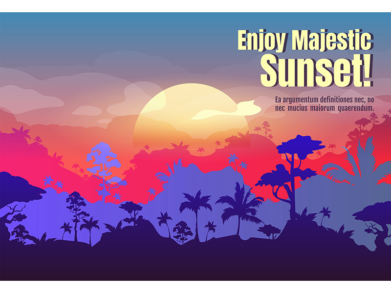 Enjoy majestic sunset poster flat vector template