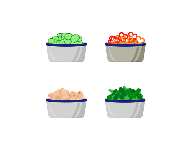 Cut vegetables in plates flat color vector object