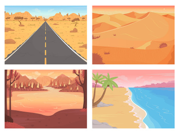 Summer landscapes color vector illustration set preview picture