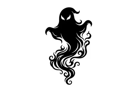 Stilisierte schwarze Silhouette einer mystischen geisterhaften Figur mit fließendem Haar