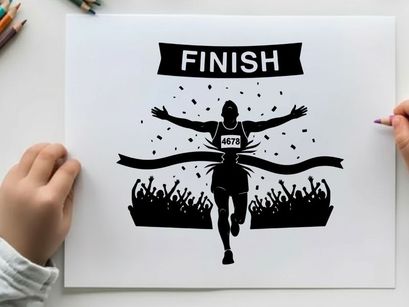 Silhouette of a runner crossing the finish line in silhouette