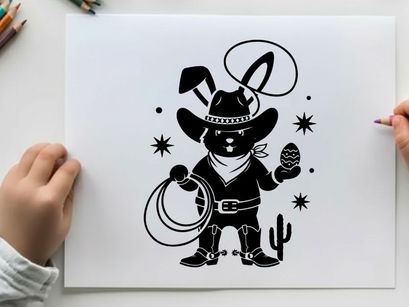 Silhouette of a cowboy rabbit in a western setting silhouette