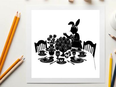 Silhouette of a rabbit at a formal table setting with flowers