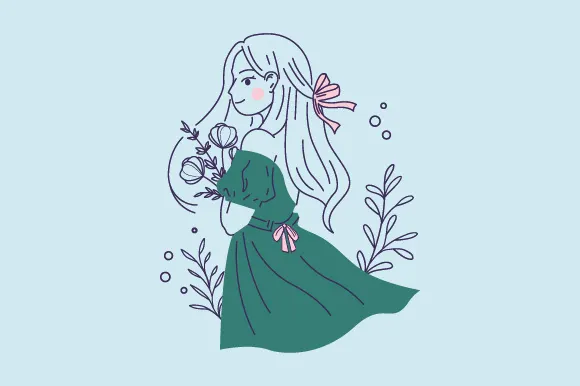 Line art portrait of a girl. An avatar. Vector flat illustration