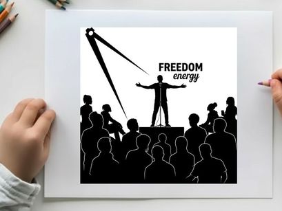 Silhouette of a man on stage with crowd and freedom energy silhouette