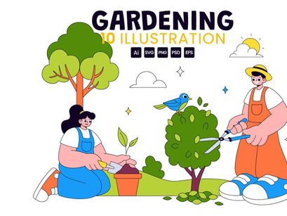 10 Gardening Vector Illustration