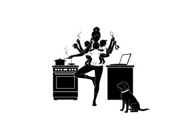 Silhouette of a multitasking woman with dog and kitchen office preview picture