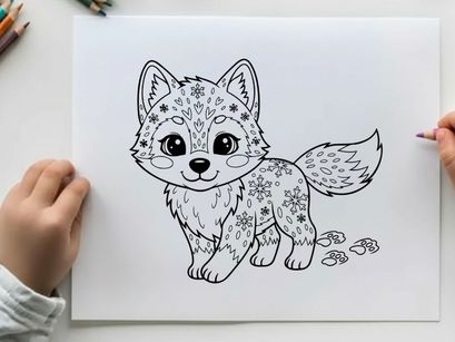 Cute wolf puppy sitting with flowers vector illustration