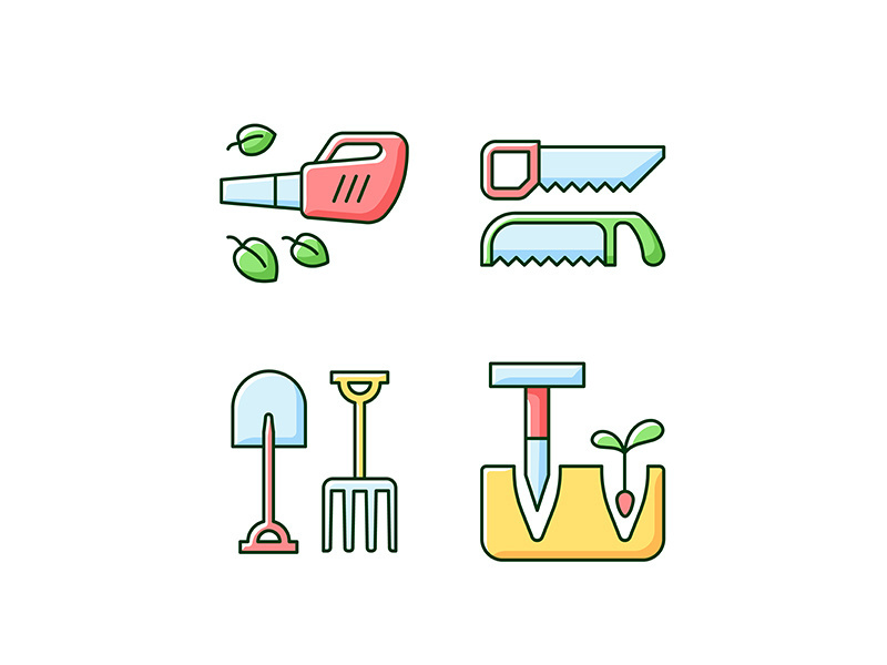 Garden instruments RGB color icons set