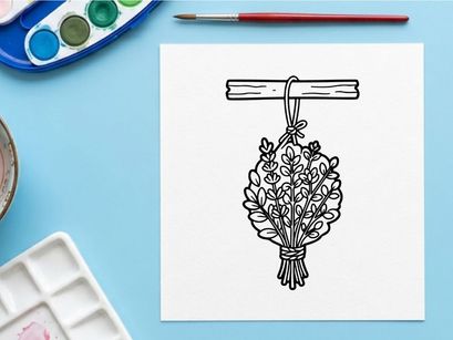 Girlanda de Halloween desenhada à mão com lírios brancos pendurados na porta. Decoração floral assustadora para porta de feriado de outono.