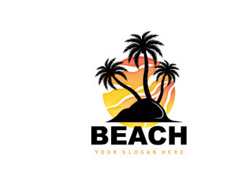 Coconut Tree Logo With Beach Atmosphere, Beach Plant Vector, Sunset View Design preview picture