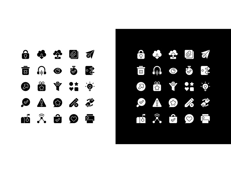 Smartphone glyph icons set for night and day mode