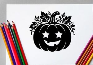 Black Halloween Pumpkin with Star Eyes and Smiling Face