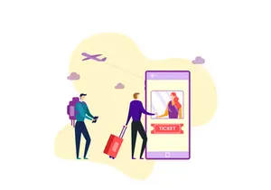 Flight ticket online service flat design concept