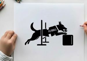 Dog in silhouette jumping over hurdle in flyball silhouette