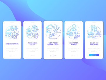 Types of grants blue gradient onboarding mobile app screen preview picture