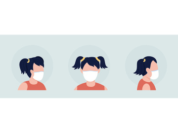 Girl with elastic mask flat color vector character avatar set preview picture