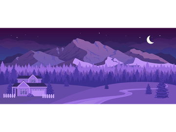 Nighttime mountains flat color vector illustration preview picture