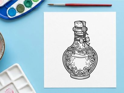 Elegant antique perfume bottle with intricate floral engravings. Vintage glass decanter for luxury fragrance or decorative display.