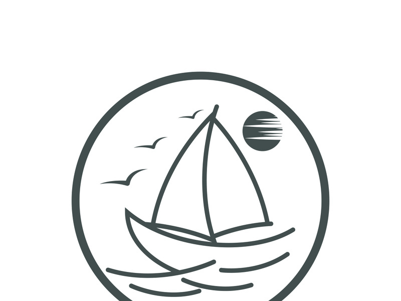 Sailboat boat on sea ocean wave with logo design simple ship