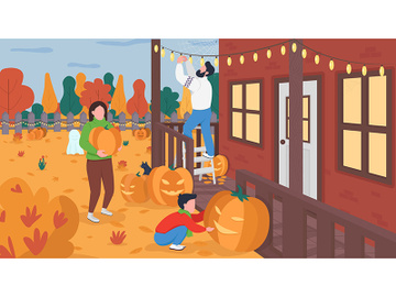 Family decorate for Halloween flat color vector illustration preview picture