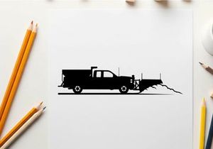 Silhouette of a truck plowing snow on a winter road