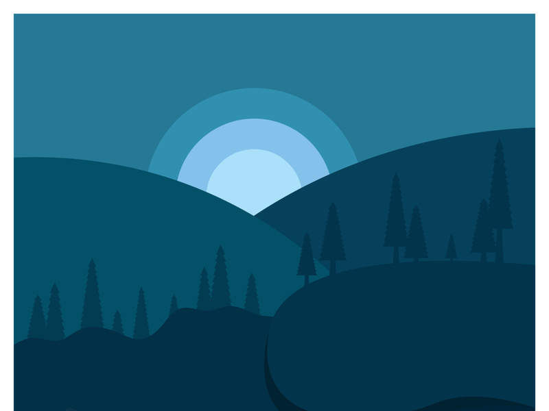 Beautiful landscape of mountains pine trees and moon design vector