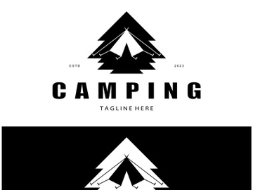 vintage and retro tent logo, camping. With tent, tree and bonfire sign. adventurers, scouts, climbers, camping equipment center preview picture