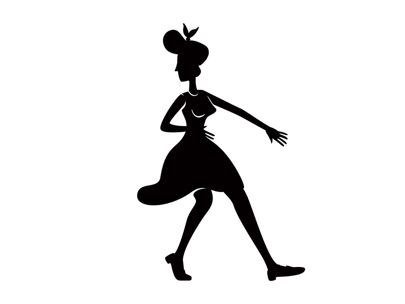 Old fashioned lady dancing black silhouette vector illustration