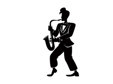 Jazz musician with saxophone black silhouette vector illustration preview picture