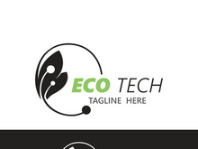 Eco technology business vector design modern. Nature technology logo with leaf and circuit tech minimalist vector illustration