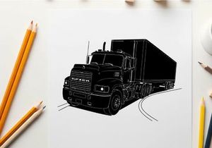 Silhouette of a semi truck on the road